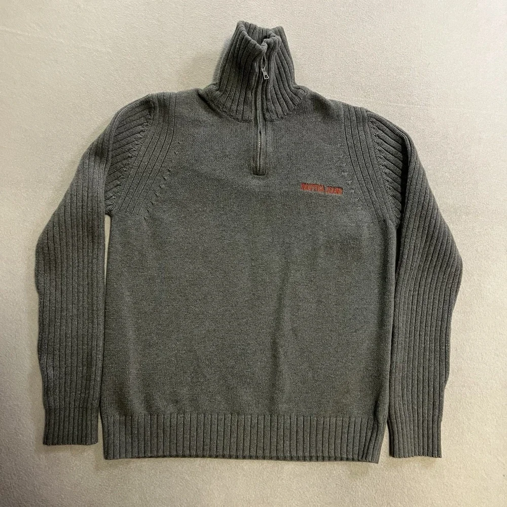 Vintage Nautica 1/4 Zip Sweater Men's Size Medium Gray Fleece Pullover Knit Y2K